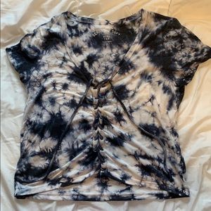 Blue and white lace front T-shirt